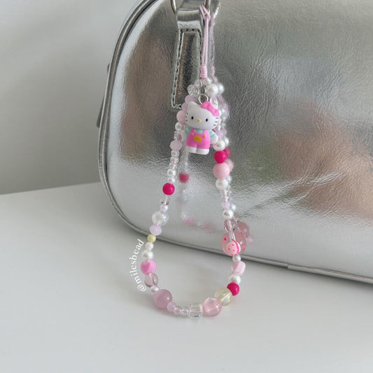 "Crimson Kitty" beaded phone charm