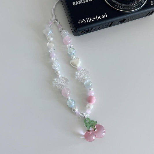 "Pink Cherry Blossom Charm" beaded phone charm