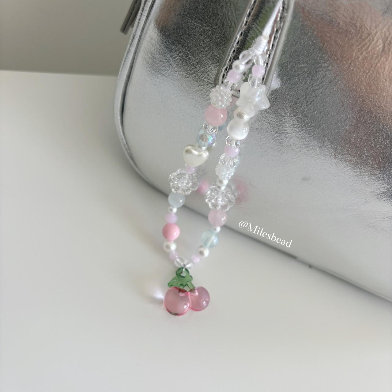 "Pink Cherry Blossom Charm" beaded phone charm