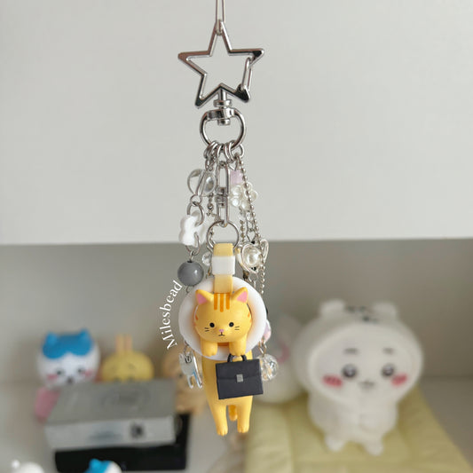 Yellow office cat keychain