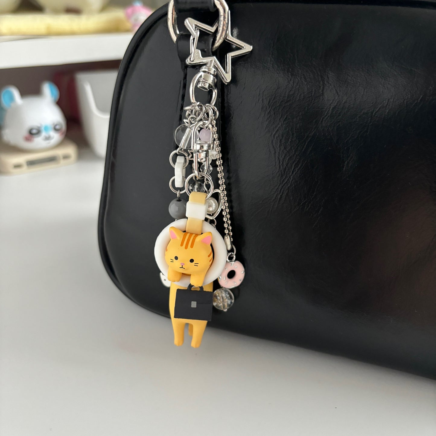 Yellow office cat keychain